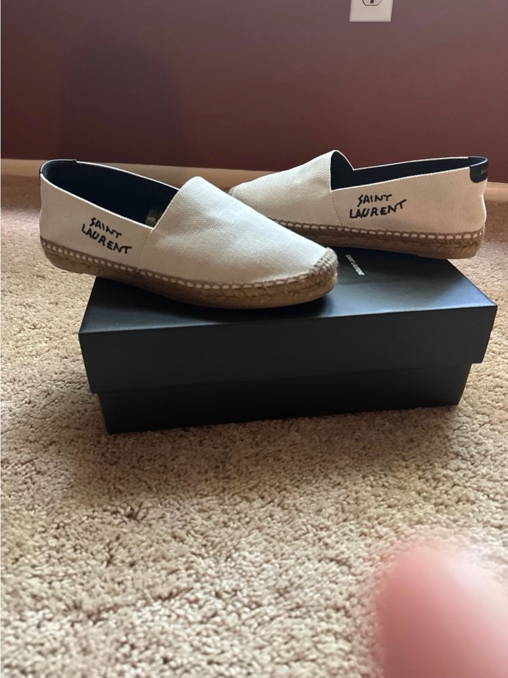 Saint Laurent Cream Canvas Espadrille Slip-Ons